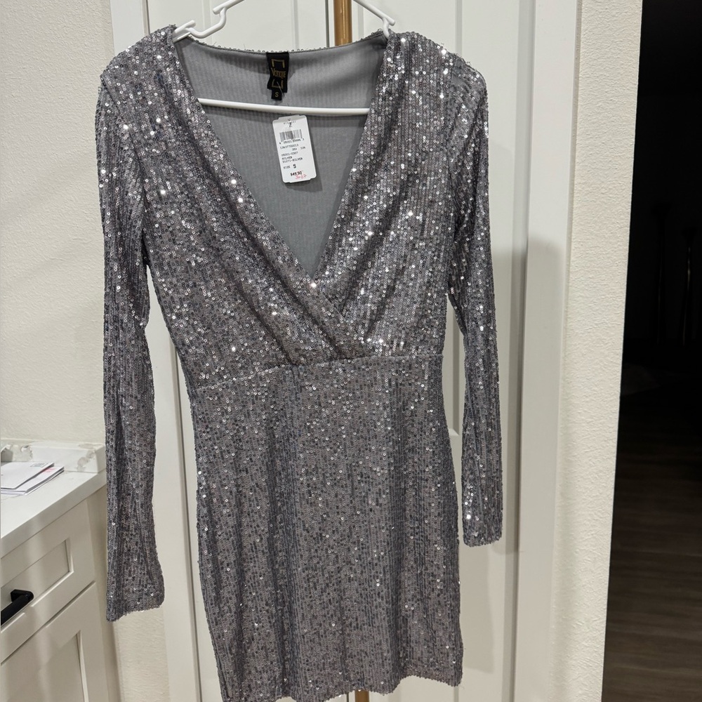 Elegant Silver Sequin Dress
